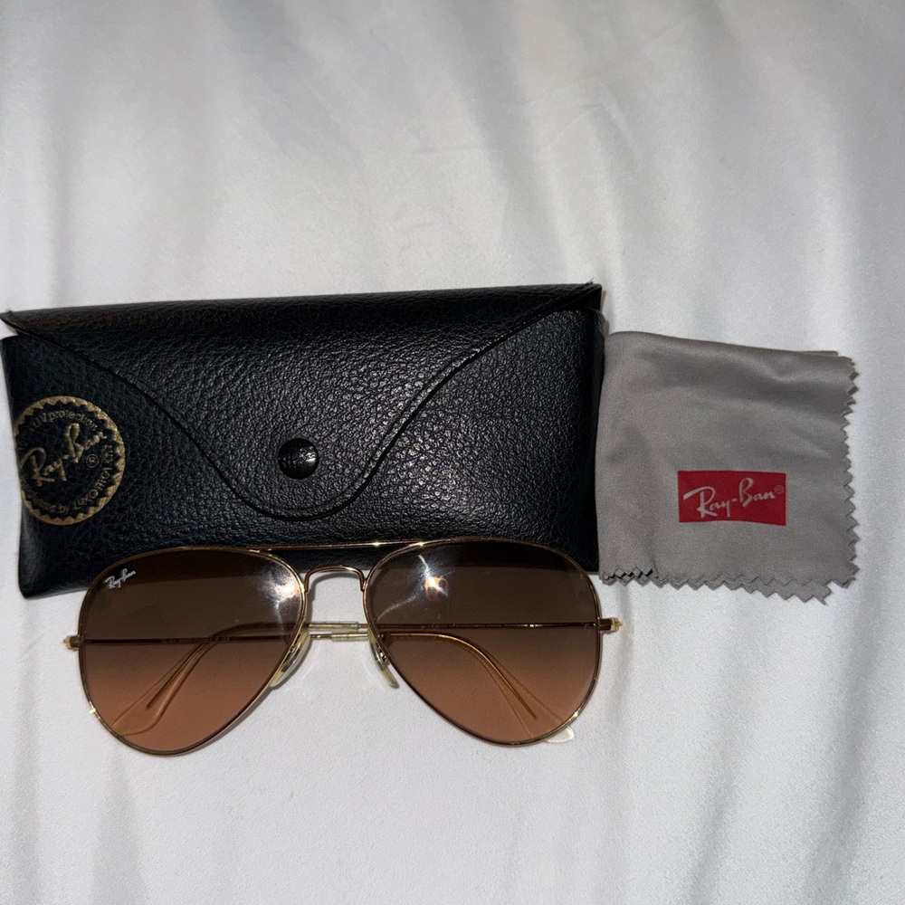 Ray-Ban Gold Frame Sunglasses with Brown Lenses